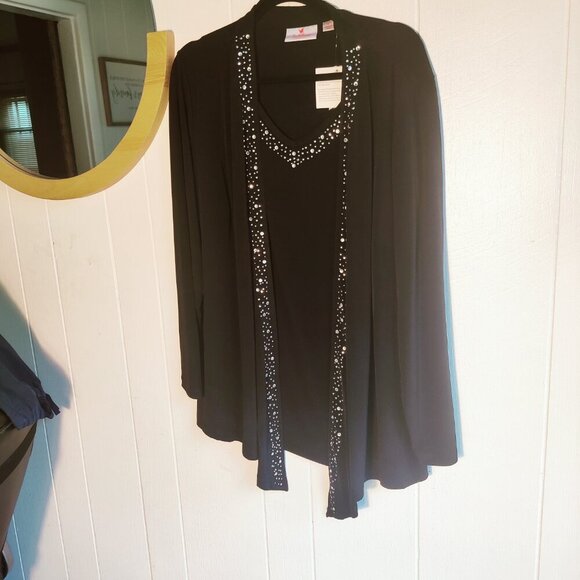 Dressy Jersey Cardigan with rhinestone embellished  v-neck tank. SZ 1X - Picture 4 of 8